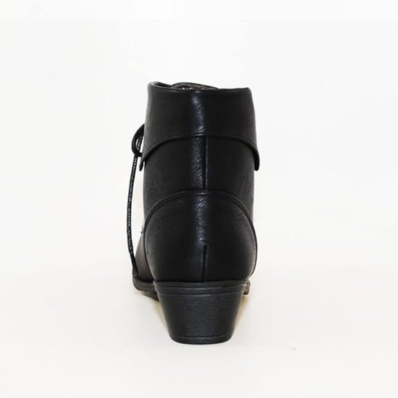 TOP Moda EC89 Womens Foldover Lace Up Low Chunky Heel Ankle Booties - Picture 3 of 10